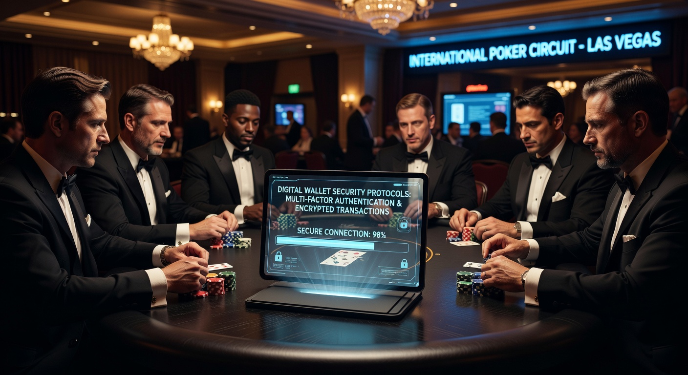 Close-up of a secure digital wallet app interface showing encryption status during a casino transaction