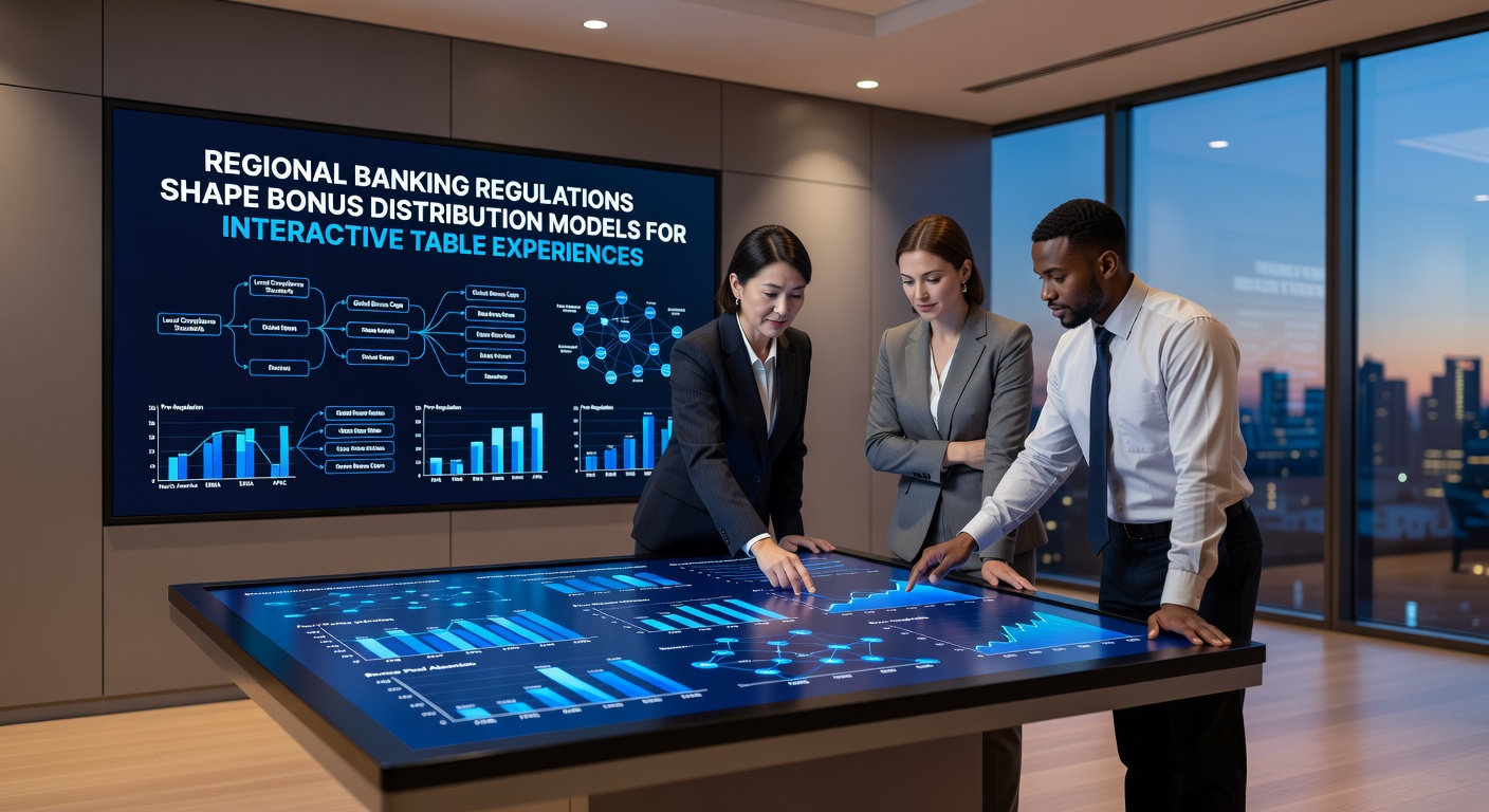 Banking regulatory documents and digital table game interfaces illustrating regional compliance variations